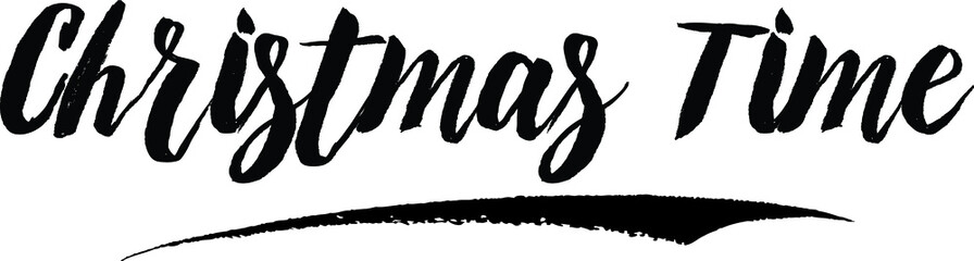 Christmas Time Calligraphy Handwritten Black Color Text On Yellow 
Background