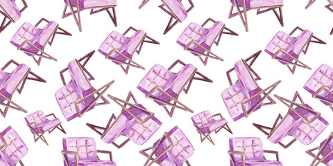 Seamless illustration with a watercolor drawing of the sofa.