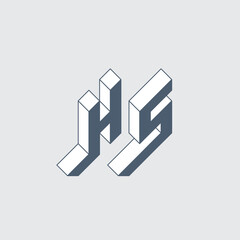 H and S - Monogram or logotype. HS - 2-letter code. Isometric 3d font for design. Three-dimension letters. Monumental logotype. Vector.