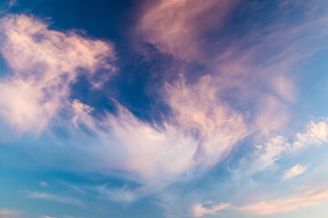 Naklejka na ściany i meble Plumose clouds on sunset, nature background