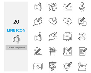 set of creative thin line icons, idea, thinking, light bulb
