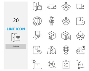 set of delivery thin line icons, box, shipping, customer service