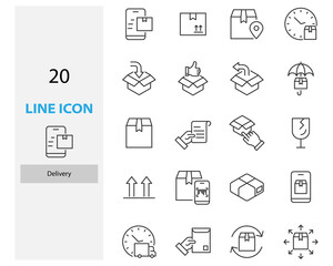 set of delivery thin line icons, box, shipping, customer service