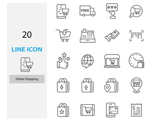 set of online shopping thin line icons, online store, app