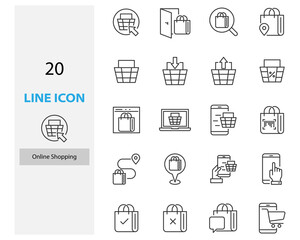 set of online shopping thin line icons, online store, app