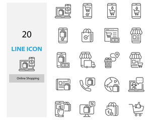 set of online shopping thin line icons, online store, app