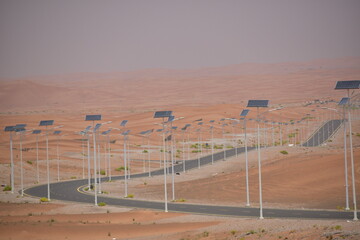 LED solar lamp post in desert road.Photovoltaic.