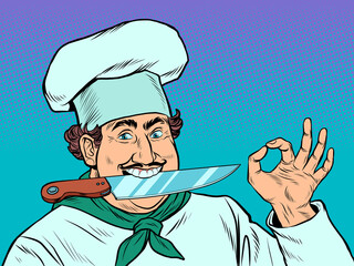 A male cook with a kitchen knife