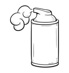 Monochromatic cartoon illustration of  shaving foam spray can. On white background