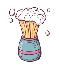 Cartoon illustration of shaving brush with foam. On white background