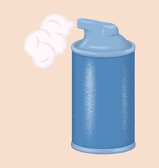 Stylized  illustration of  shaving foam spray can with texture shading. On pale orange  background