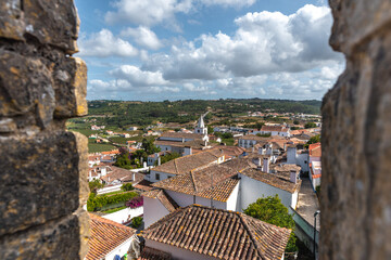 View of the medieval village of Obidos seen from the castle, Portugal