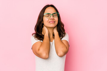 Young mixed race hispanic woman isolated suffering neck pain due to sedentary lifestyle.