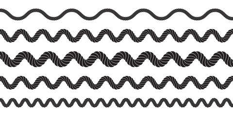 Set of twisted vector rope icon or cordage with loops