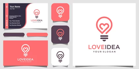 Foto op Plexiglas love idea with Bulb lamp and heart logo and business card design vector. © gemilang