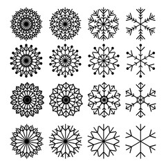 Snowflake line icons isolated on white background