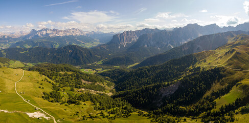 Aerial/Drone - Beautiful panorama landscape of the dolomites mountains, alpes south tyrol Italy