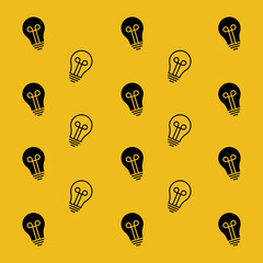 Flat Vector Pattern with Light Bulbs. Business Idea Lamp. Flat Style Texture Background. Science and Education Template. Back to School. Success and leadership. Office Life. Electricity