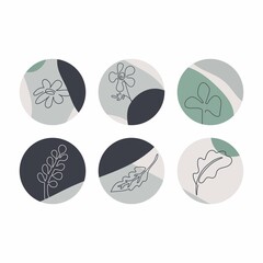 Highlights covers set. Modern vector layouts with hand drawn organic shapes, textures and botanical elements. Abstract backgrounds. Trendy design for social media marketing