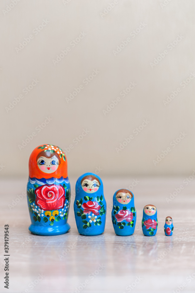 Wall mural mareshki.Russian doll. set of 5 pieces