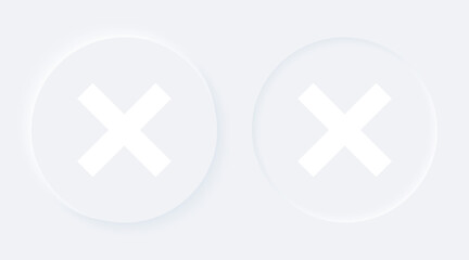 Obraz premium Reject icon. Neumorphic 3d soft effect white circle button. Check cross neumorphism mark symbol. Checkmark wrong sign