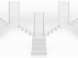 white stairs with white door in white background ,3d rendering