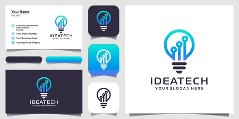 Bulb lamp tech on Circuit logo design, Electric light Technology and business card design