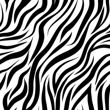 Zebra seamless background, monochrome striped abstract pattern, line print for fabric. Black and white vector background