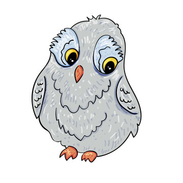 Cute Cartoon Owl, childish style. Vector doodle illustration.