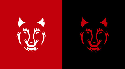 Face wolf on a black and red background. Wild animal horror illustration
