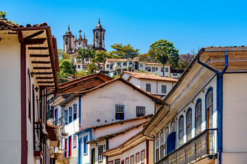 Old houses and churches in colonial architecture from the 18th century in the historic city of Ouro...