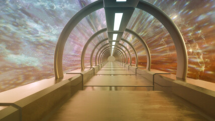 3d render. Futuristic interior corridor design