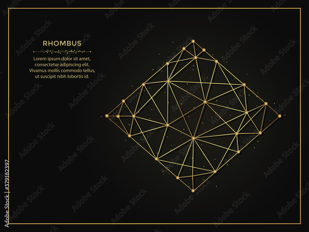 Wall mural rhombus golden abstract illustration on dark background. geometric shape polygonal template made fro