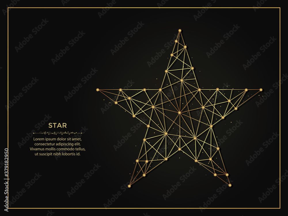 Wall mural pentagonal star golden abstract illustration on dark background. geometric shape polygonal template 