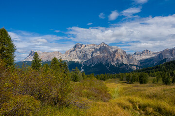 Aerial/Drone - Piz de Medesc (Medesspitze) and Cima Cunturines (Cunturines-Spitze) beautiful panorama landscape of the dolomites mountains, alpes south tyrol Italy