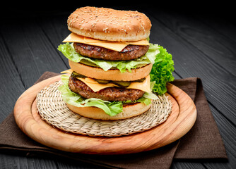 A classic style double cheeseburger with two beef patties