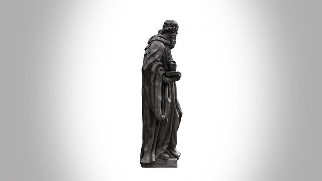 Saint Benedict of Nursia - rotation loop - 3D model animation on a white background