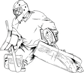 hockey player drawn with ink on a white background
