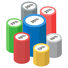 
Percentage graph in isometric icon for professional websites 

