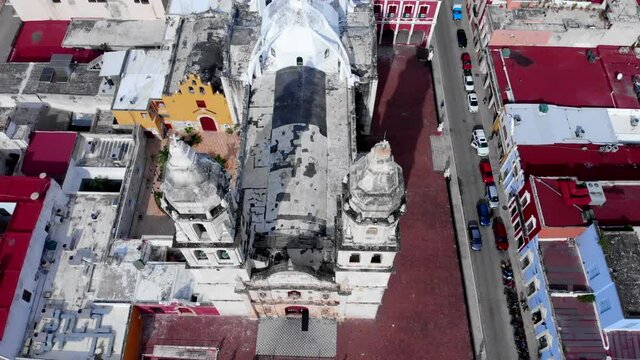 Campeche cathedral catedral nuestra señora de la purísima dolly out drone