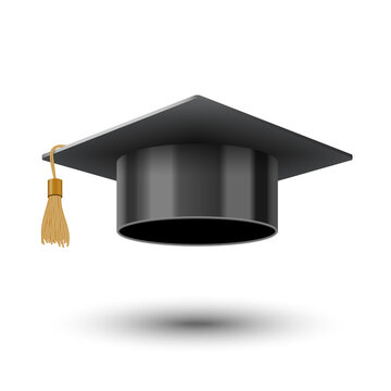 Realistic graduate university or college black cap, vector illustration