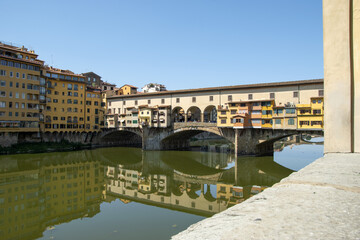 Ponte Vecchio in Florence over the Arno river and Vasari Corridor