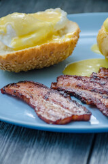 Homemade Benedict Eggs on the plate with souce