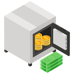 
Isometric icon of bank safe, saving money and wealth 
