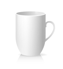 White empty cup in classic style on transparent background. White background. Vector illustration.