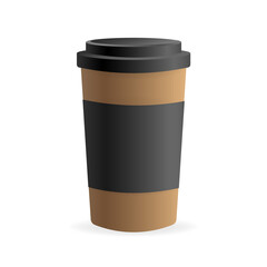 Paper coffee cup in 3d style on white background. Blank mockup. Mock up, template. Coffee drink.