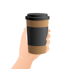 Flat icon with coffee cup with hand. Flat illustration. Coffee to go. Vector illustration.