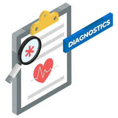 
Isometric vector design of diagnostics, heart on clipboard paper
