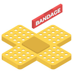 
A medical sticking plaster, bandages in isometric icon
