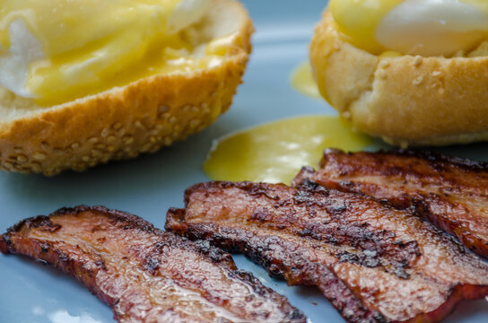 Homemade Benedict Eggs on the plate with souce